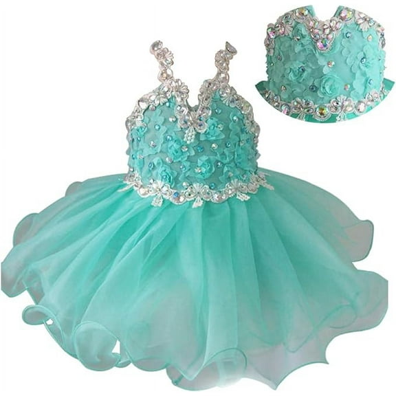 Jenniferwu EB040A Infant Toddler Baby Newborn Little Girl's Pageant Party Birthday Dress Aqua Blue Size 0-3M