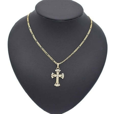 JoeytheJewelryNY 18k Layered Real Gold Filled Icedout cross charm pendant with 24" necklace chain #24