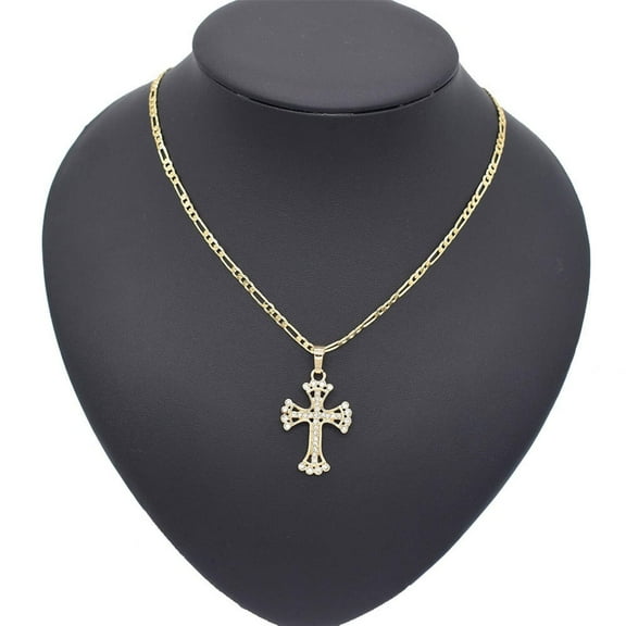 JoeytheJewelryNY 18k Layered Real Gold Filled Icedout cross charm pendant with 24" necklace chain #24
