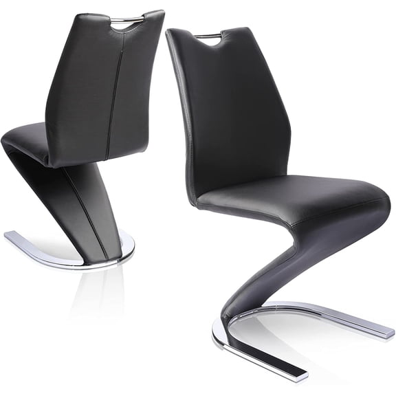 JessieMalMermaid Dining Chairs Set of 2, Modern Kitchen Dining Room Armless Upholstered Side Chairs in PU Leather Cushion Seat and Sturdy Metal Legs (2 Black)