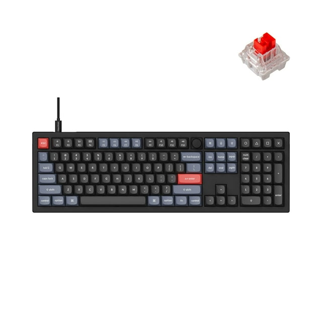 Keychron V6 Wired Custom Mechanical Keyboard Knob Version Full-Size Qmk/Via Programmable Macro With Hot-Swappable Keychron K Pro Red Switch Compatible With Mac Windows Linux Black (Non-Transparent)