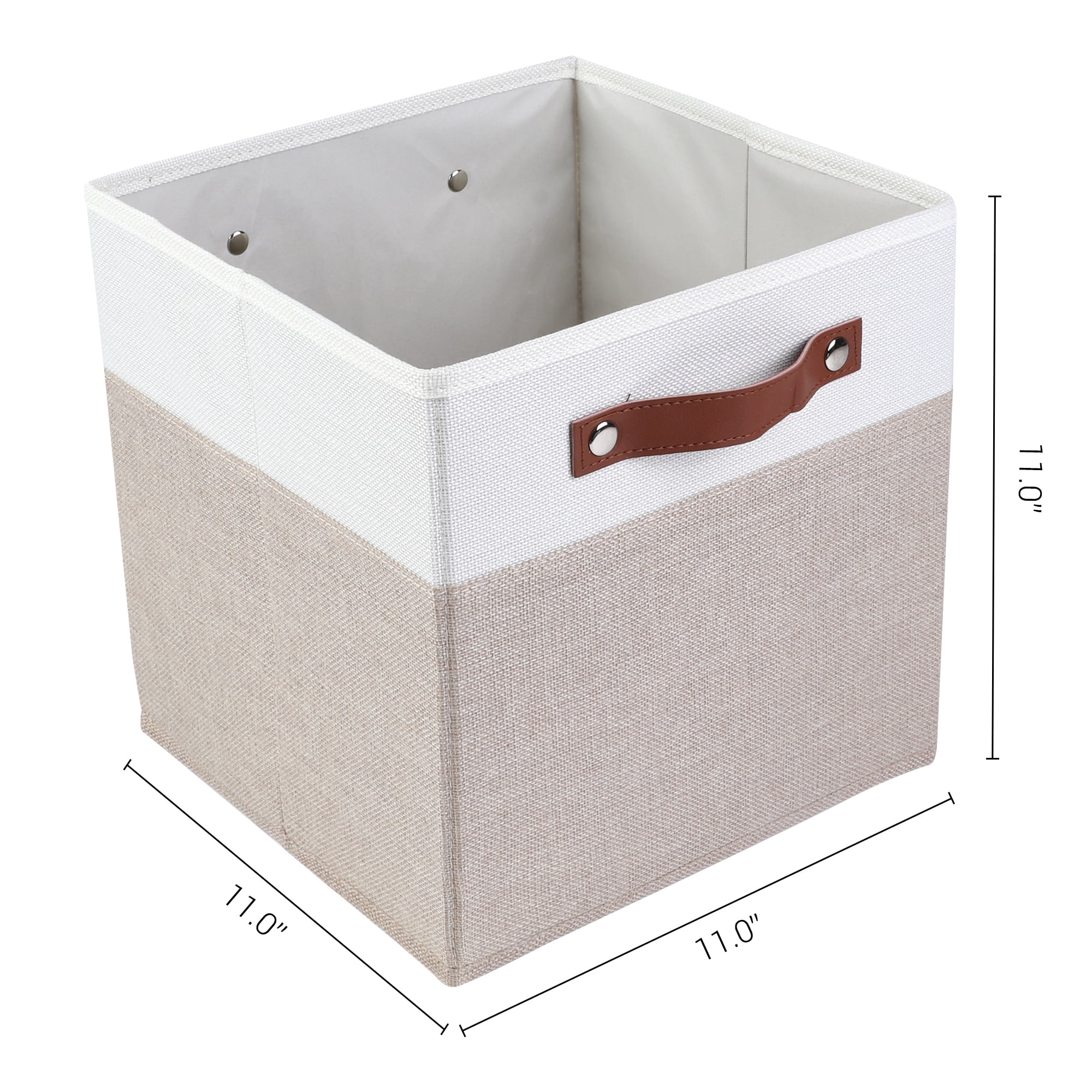 Unique Bargains Storage Cube Fabric Storage Bin with Handles Khaki 11*11*11in