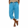 thumbnail image 3 of Summer Linen Pants for Women Loose Wide Leg Trousers Side Button Elastic Waist Straight Pants Crop Pants, 3 of 7