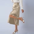 thumbnail image 6 of ClodeEU Women's Satin High Waisted Side Split Maxi Skirt ,Elastic Waistband Long Silk A-Line Skirts Beige,Womens Plus L, 6 of 7
