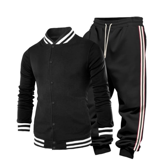 Men’s Two Piece Tracksuit Set Casual Bomber Jacket and Jogger Pants with Striped Print Athletic Style Outfit