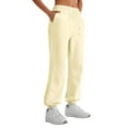 thumbnail image 2 of Women's Lounge Sweatpants Baggy High Waisted Joggers Pants with Pockets Cinch Bottom Comfy Sweatpants Elastic Trousers 01-Beige XL, 2 of 3