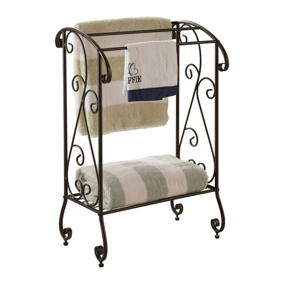 Pilaster Designs - Metal Free Standing Towel Rack Stand with Shelf - Coffee Brown Finish