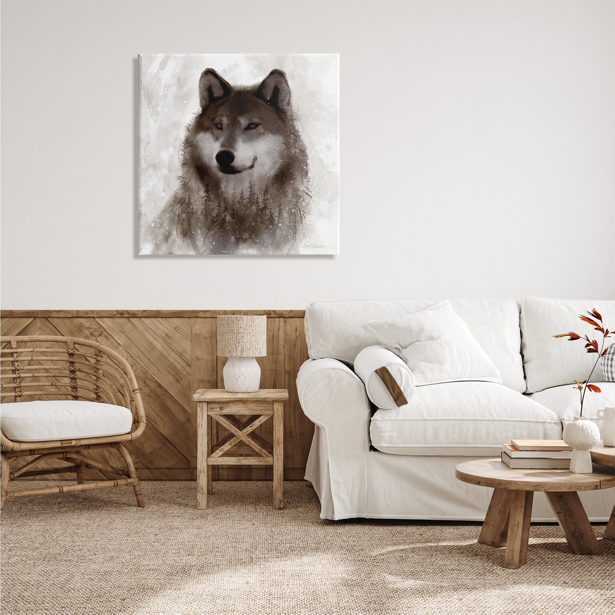 Stupell Industries Woodland Wild Wolf Portrait Abstract Fir Tree Forest, 30 x 30, Design by Carol Robinson
