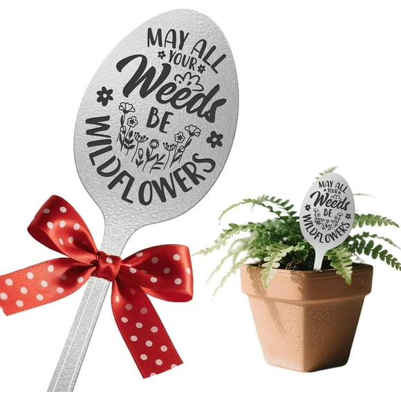 Garden Plant Marker All Your Weeds Be Wildflowers 2pc Metal Spoon Labels for Outdoor Waterproof - Friendship Gifts for Gardeners Woman - Decorative Garden Plant Tags