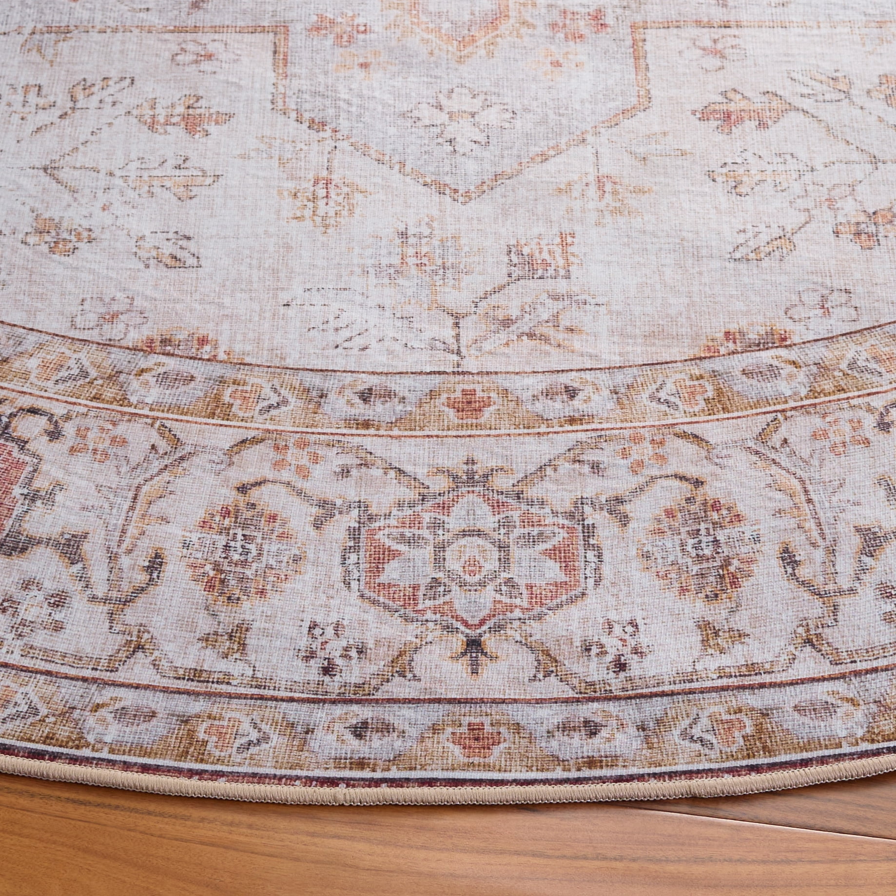 Safavieh Tucson Nazca Oriental Machine Washable Area Rug, Light Gray/Rust, 8' x 8' Round