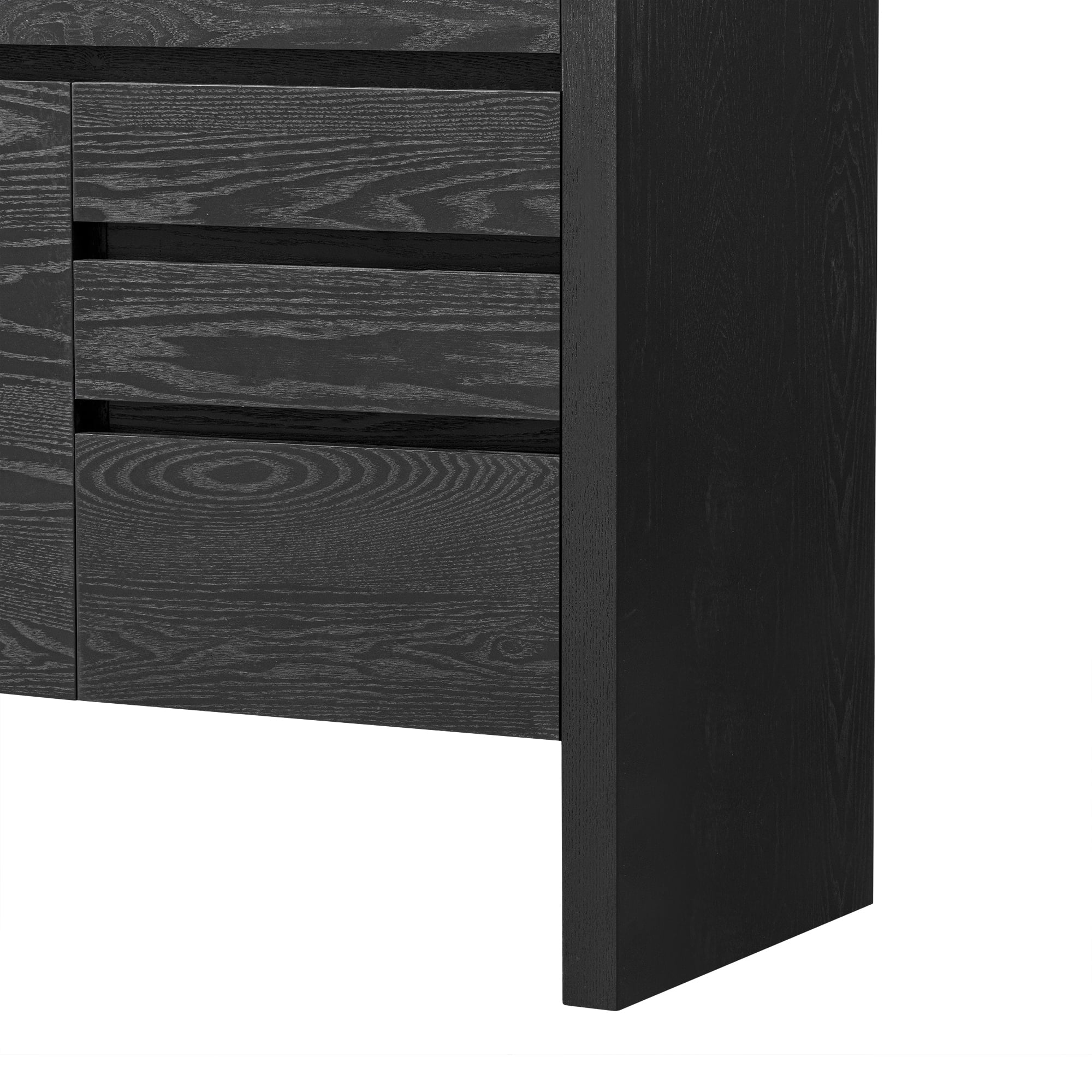 Euroco Sideboard Buffet Cabinet with Storage, 60" Modern Coffee Bar Station with 3 Doors,3 Drawers and Open Shelf for Kitchen,Living Room,Black