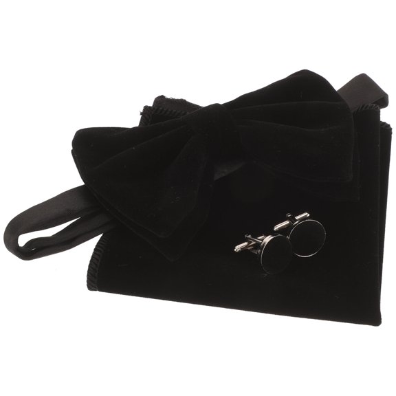 LOLIPPYY 1 Set Men Cufflinks with Bow Tie and Handkerchief in Black for Elegant Styling at Business Meetings