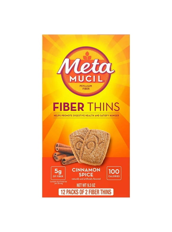 Metamucil Fiber Thins, Psyllium Husk Fiber Supplement for Digestive Health, Cinnamon Spice, 12 Ct