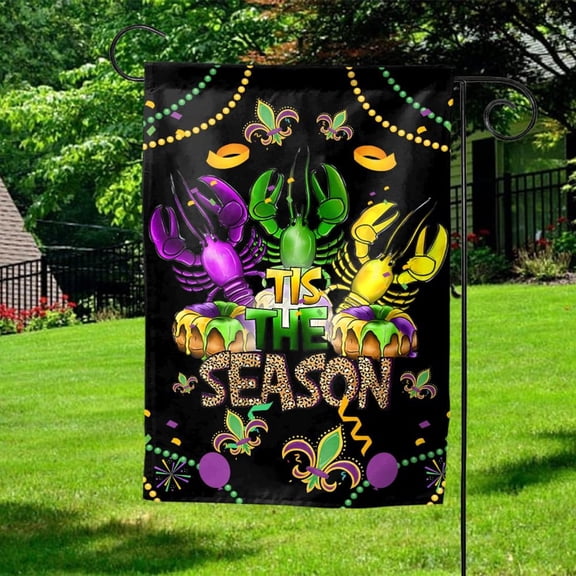 Garden Flag Crawfish Mardi Gras Purple Green Gold V533, 12x18 POLE NOT INCLUDED