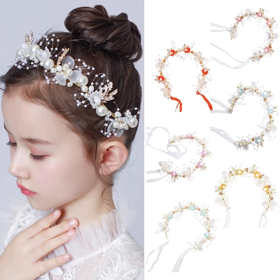 SmartBy Fairy Girl Headband Bright Color Imitation Pearls Flower Decor Princess Hair Hoop Party Crown Hair Accessory