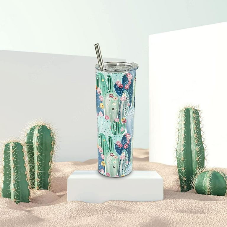 Cactus Tumbler With Lid and Straw Stainless Steel 20oz Cactus