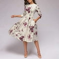 thumbnail image 2 of Women's Floral Printed Tunic Flared Midi Dress Round Neck Party Cocktail Dresses, 2 of 6