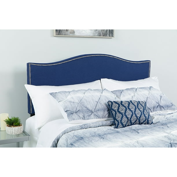 Upholstered Full Size Headboard With Nailtrim In Navy Fabric Walmart Com Walmart Com