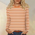 thumbnail image 2 of felwors Womens Shirts Fall Oversized Striped - Long Sleeve Cerwneck Loose Fit Tops 2026 Trendy Comfortable Office & Casual Wear (Orange, XL), 2 of 5