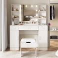 thumbnail image 2 of Vabches Modern Vanity Desk Set with Large Mirror and Stool, Large Makeup Table Set with 3 Drawers, 2 Cabinets & Storage Stool, Adjustable Lighting Colors, 2 of 10