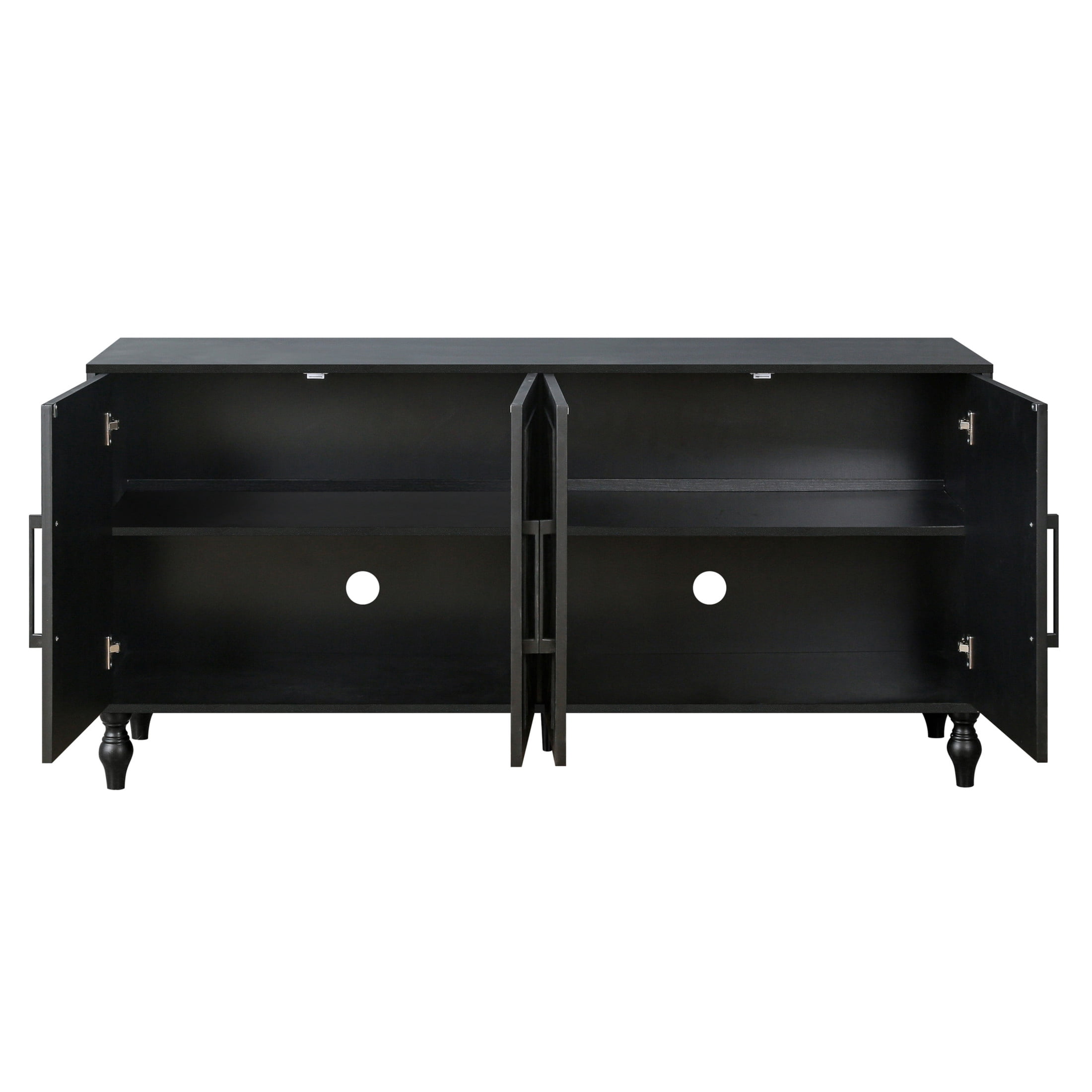 Noble House Carved Flower Door Large Storage Cabinet With Metal Handle Suitable For Living Room, Kitchen, Entryway, Black