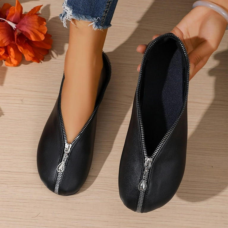 Xfvqtps Zipper Flats Womens Fashion Shoes Front Zip Slip on Flats