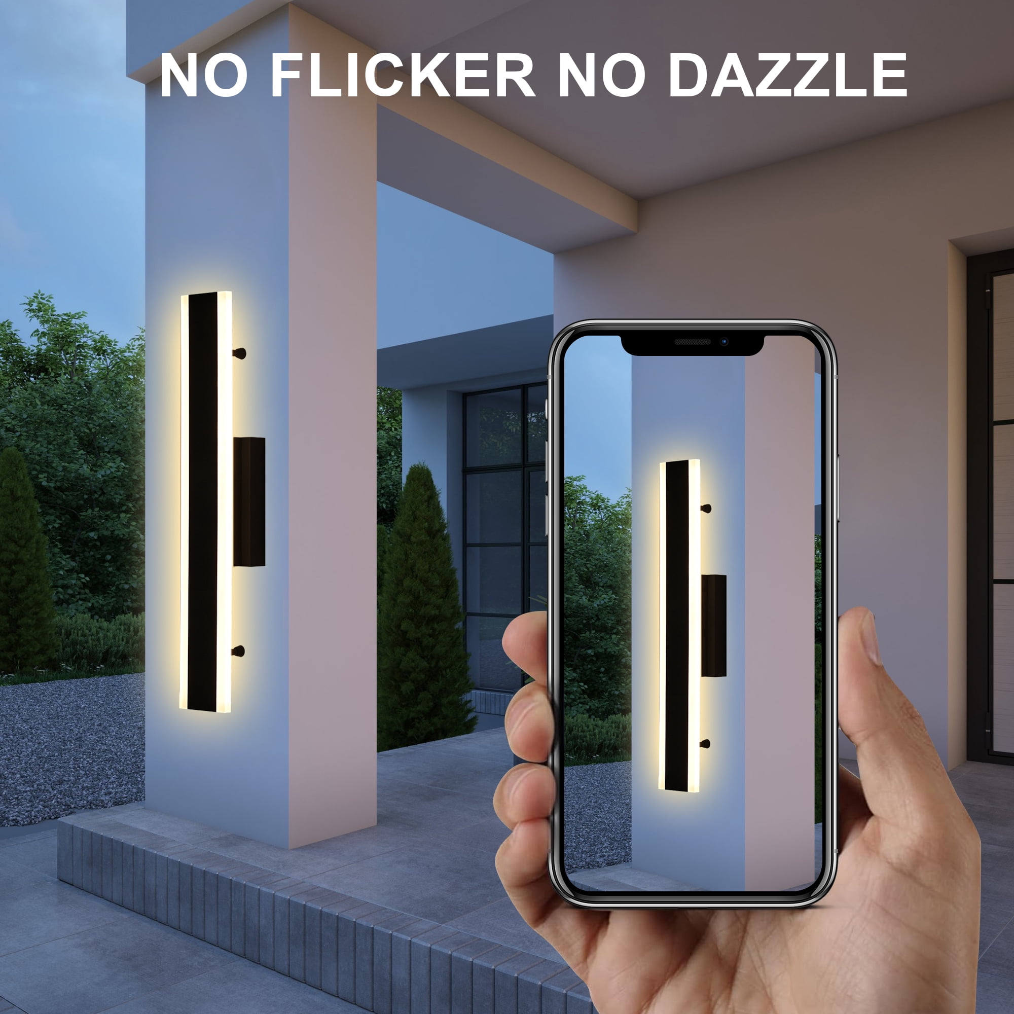 Melucee 2 Pack Long Outdoor Wall Lights, LED 40in Exterior Lighting Fixtures, IP65 Waterproof Matte Black Linear Outside Sconce