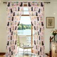 Black Cat and Book Pink Pattern Sheer Curtains, Rod Pocket Sheer Drapes ...