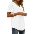 thumbnail image 6 of Fznquz Puff Sleeve Womens T-Shirts Work White Dressy Shirt V Neck Casual Solid Blouses for Women, 6 of 7