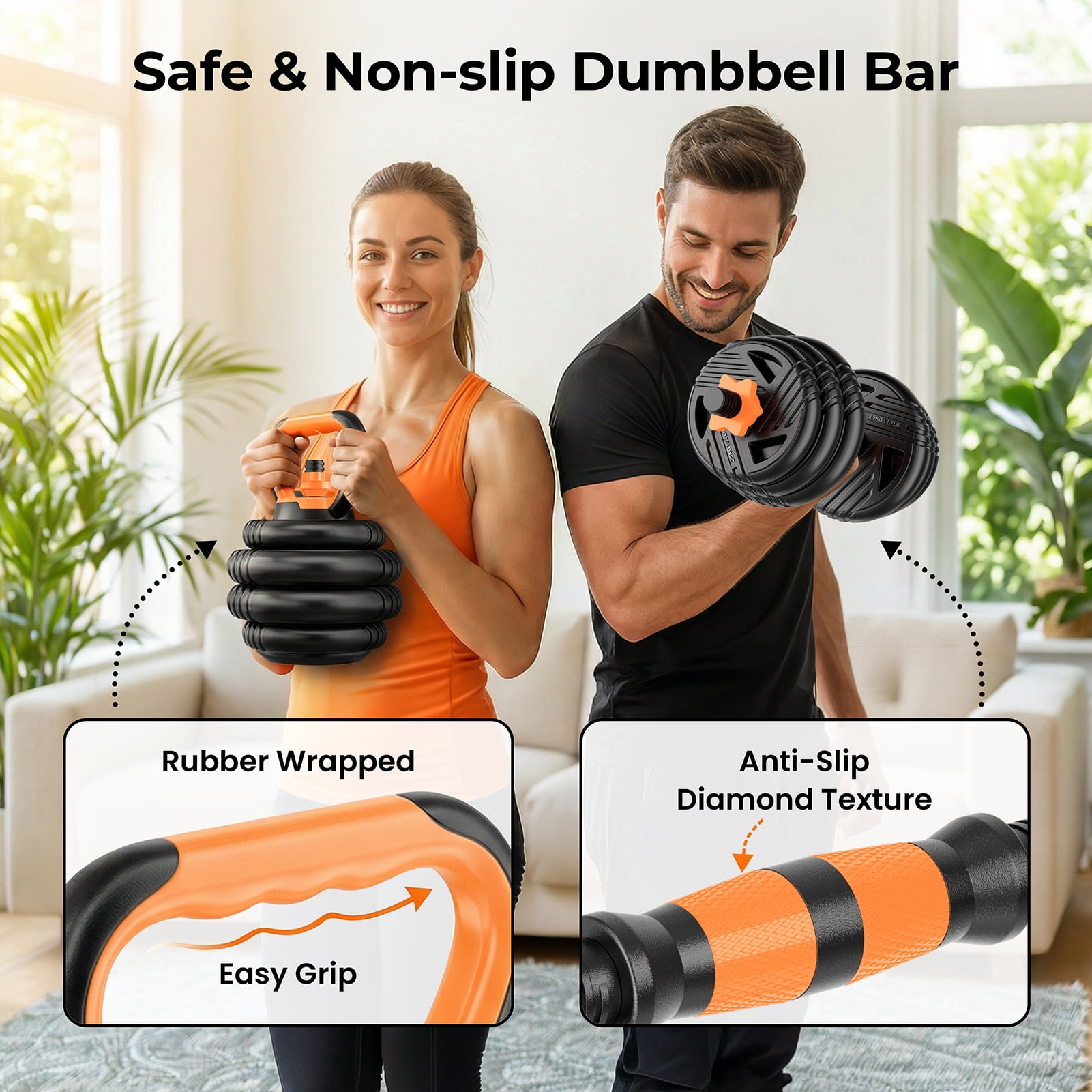 Hiaso 66lbs Adjustable Dumbbells Set, 5-in-1 Free Weights with Connector, Home Gym Barbell & Kettlebell, Multi-Function Fitness Equipment with Push Up Stand & Weight Plates for Men Women