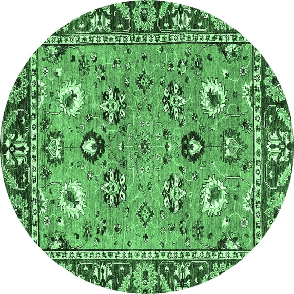 Ahgly Company Indoor Round Oriental Emerald Green Traditional Area Rugs, 4' Round