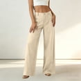 thumbnail image 4 of aohooy Womens Pants Wide Leg High Waisted Summer Casual Button Up Palazzo Work Pant Beach Vacation Comfort Trousers with Pockets Beige,XXL, 4 of 8
