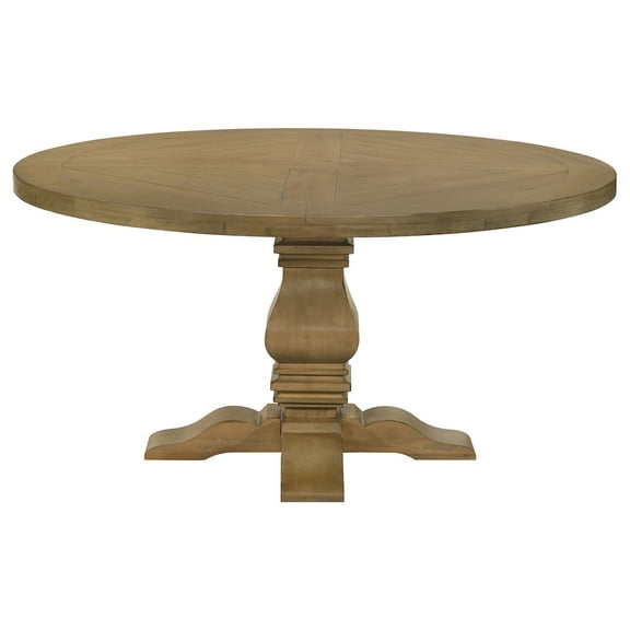 FurniFact Rustic Smoke Round Pedestal Dining Table with Gold Finish for Dining Room