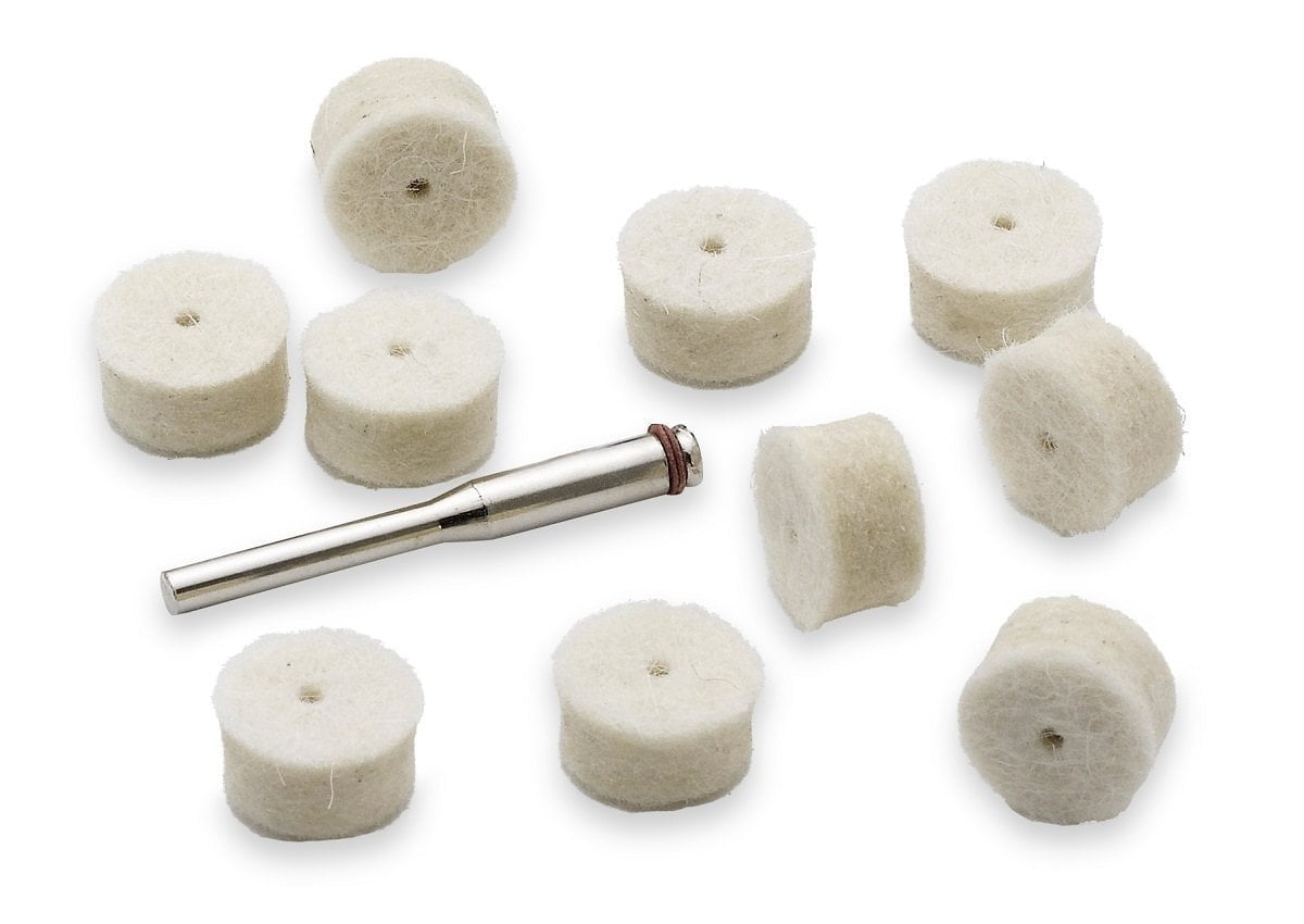1/2" Inch Wool Felt Buffing and Polishing Wheel Set 10 Piece Kit 1/2
