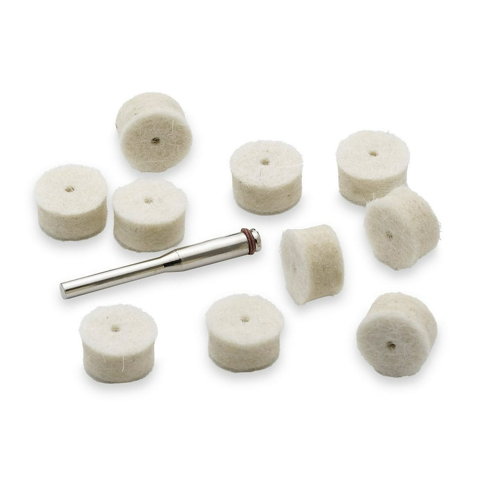 1/2" Inch Wool Felt Buffing and Polishing Wheel Set 10 Piece Kit 1/2" Inch Mandrel For