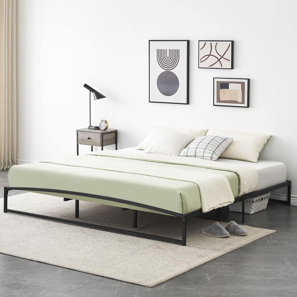 Negra 10-pulgada heavy duty metal king size low marco de cama no necesita colchón base noise-free non-slip fácil montaje
