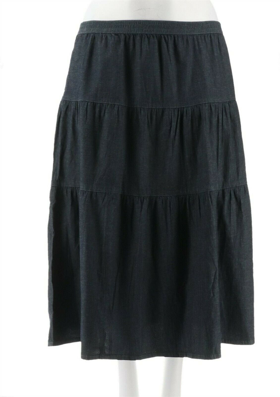 tiered denim maxi skirt