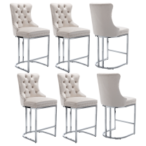 26" Velvet Dining Chairs, Modern Dining Chair with Button Back&Rivet Trim, Leisure Upholstered Dining Chairs, Accent Desk Chair for Kitchen Living Room Wine Bar(Beige,Set of 6)