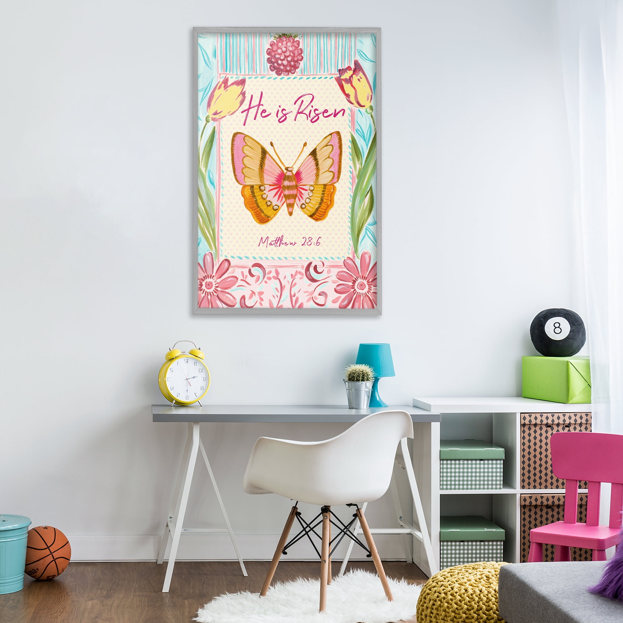 Stupell Industries He Is Risen with Butterfly Gray Framed Giclee Art, design by Ani Del Sol