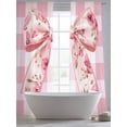 thumbnail image 6 of Pink Floral Print Semi Sheer Curtains 108 Inch Length 2 Panels Set, Checkered Bow Rose Flower Gingham Sheer Kitchen Curtain Privacy Voile Window Curtain for Living Room Bedroom Rod Pocket Drapes, 6 of 7