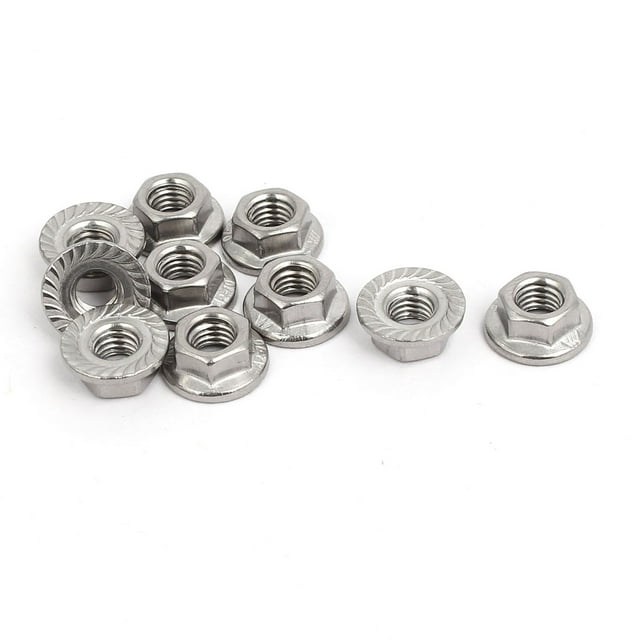 Unique Bargains M6 Thread 304 Stainless Steel Serrated Hex Flange Nut 10pcs