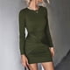 thumbnail image 5 of Vestido de manga larga para mujer, cuello redondo, dobladillo torcido, cintura alta, vestido ajustado corto informal para uso diario OD Green S, 5 of 8