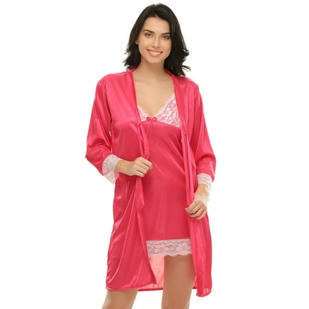 

Chic-Basic Robe & Babydoll Set in Rose Pink - Satin