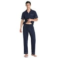 thumbnail image 3 of ANLIQI Men's 100% Cotton Pajamas Set Button Down Sleepwear Short Sleeve and Long Pants Pjs (Navy Blue,M), 3 of 7