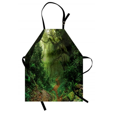 - Rainforest Apron Forest in Nepal Touristic Trekking Branches Misty Road Fresh Air Outdoors Theme, Unisex Kitchen Bib Apron with Adjustable Neck for Cooking Baking Gardening, Green Brown, by Ambesonne