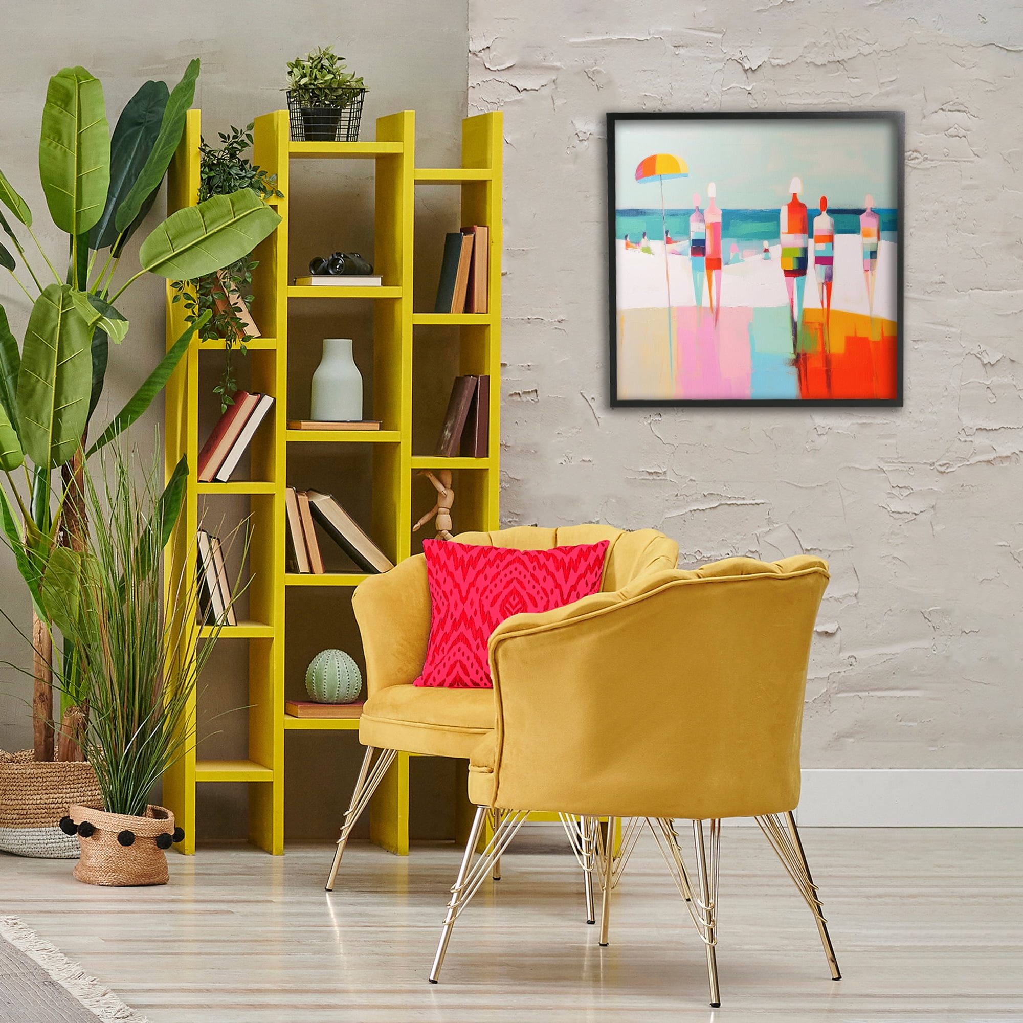 Stupell Industries Bold Modern Beachgoers Novelty Painting Black Framed Art Print Wall Art, 24 x 24