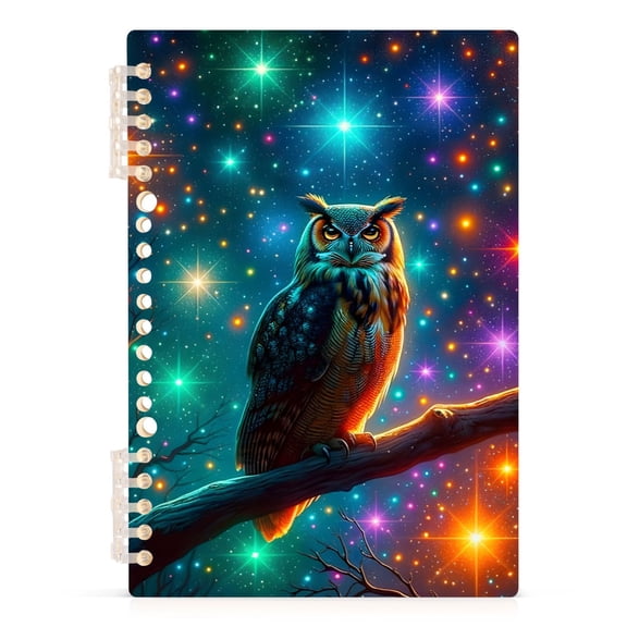 Owl on Branch with Colorful Star Notebooks 1-subject Journal 60 Sheets A5 College Ruled Paper Detachable Ring 8.3"x5.7"