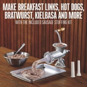 Weston #10 Manual Tinned Meat Grinder and Sausage Stuffer, 4.5mm & 10mm plates, and 3 sausage funnels, Silver
