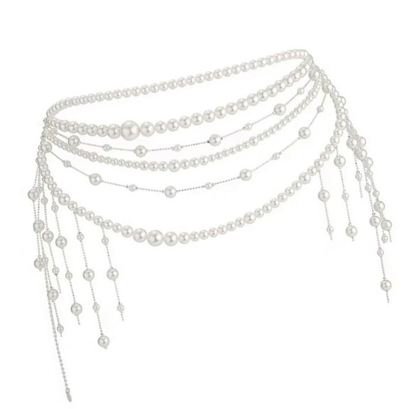 Huhudde Adjustable Multilayer Faux Pearls Waist Belt Belly Chain for Women Retro Fashion Body Jewelry Stylish 90s Design