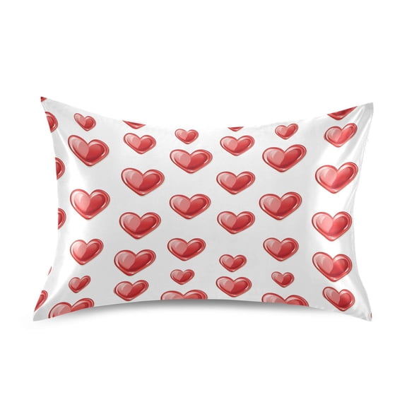 Ryvnso Satin Pillowcase Red Heart Pattern Pillow Cases Standard Size 26x20in